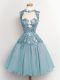 Affordable Sleeveless Lace Up Knee Length Lace Quinceanera Court of Honor Dress