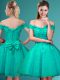 Lovely Knee Length A-line Cap Sleeves Turquoise Bridesmaid Dresses Lace Up