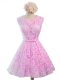Elegant Lilac A-line Lace Scoop Sleeveless Belt Knee Length Lace Up Court Dresses for Sweet 16