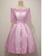 Lilac Half Sleeves Lace Knee Length Bridesmaid Dress