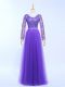 Super Lavender Lace Up Lace and Appliques Long Sleeves Floor Length