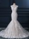 Customized White Wedding Gowns V-neck Sleeveless Brush Train Zipper