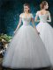 Flirting Cap Sleeves Lace Up Floor Length Beading and Appliques Bridal Gown
