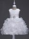 Enchanting White Organza Lace Up Flower Girl Dresses Sleeveless Knee Length Ruffles and Belt