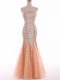 Floor Length Mermaid Sleeveless Peach Prom Party Dress Lace Up