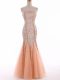 Floor Length Mermaid Sleeveless Peach Prom Party Dress Lace Up