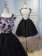 A-line Prom Evening Gown Black Scoop Tulle Sleeveless Mini Length Backless