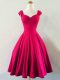 Custom Designed Hot Pink Sleeveless Taffeta Lace Up Bridesmaids Dress for Prom and Party and Wedding Party