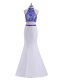 Fashion White Satin Criss Cross Homecoming Dress Sleeveless Floor Length Beading