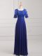 Empire Mother of Bride Dresses Royal Blue Scoop Chiffon Half Sleeves Floor Length Zipper