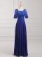 Empire Mother of Bride Dresses Royal Blue Scoop Chiffon Half Sleeves Floor Length Zipper