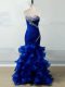 Floor Length Zipper Prom Dress Royal Blue for Prom and Party and Military Ball and Sweet 16 with Beading and Ruffles and Ruching