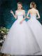 White Lace Up Wedding Gown Beading and Appliques Sleeveless Floor Length