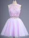 Sleeveless Tulle Knee Length Lace Up Dama Dress for Quinceanera in Lilac with Beading