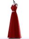 Custom Design Red Tulle Zipper Homecoming Dress Short Sleeves Floor Length Beading and Lace