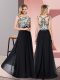Dazzling Black Empire Appliques Prom Party Dress Zipper Chiffon Sleeveless Floor Length