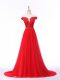 Tulle Off The Shoulder Sleeveless Brush Train Lace Up Lace and Appliques Formal Evening Gowns in Red