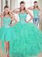 Beading and Ruffled Layers Sweet 16 Dresses Turquoise Lace Up Sleeveless Brush Train