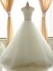 Cute White V-neck Neckline Beading and Appliques Wedding Dress Sleeveless Zipper