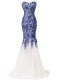 Tulle Sweetheart Sleeveless Brush Train Lace Up Lace and Appliques Evening Gowns in Blue And White