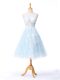 Appliques Quinceanera Court Dresses Light Blue Backless Sleeveless Knee Length