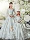Exquisite White Long Sleeves Chapel Train Lace and Belt 15 Quinceanera Dress