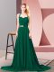 Nice Dark Green Empire Chiffon Halter Top Sleeveless Beading and Ruching Zipper Prom Evening Gown Brush Train