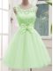 Luxurious Yellow Green Sleeveless Tulle Lace Up Dama Dress for Prom and Party and Wedding Party
