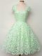 Traditional Apple Green Lace Up Bridesmaids Dress Lace Cap Sleeves Knee Length