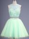 Romantic Apple Green Two Pieces Beading Bridesmaid Dresses Lace Up Tulle Sleeveless Knee Length