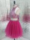 Fuchsia Sleeveless Tulle Backless Cocktail Dresses for Prom and Party and Sweet 16