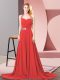 Suitable Red Sleeveless Chiffon Brush Train Zipper for Prom and Party and Military Ball
