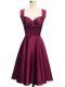 Custom Fit Burgundy Lace Up Wedding Guest Dresses Ruching Sleeveless Knee Length