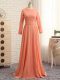 Exceptional Floor Length Orange Mother of Groom Dress Scoop Long Sleeves Zipper
