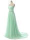 Flirting Sleeveless Chiffon Brush Train Zipper Prom Dress in Apple Green with Beading and Ruching