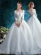 Noble White Clasp Handle Off The Shoulder Lace Wedding Gown Tulle Half Sleeves Court Train