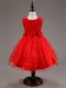 Red Kids Pageant Dress Wedding Party with Ruffled Layers and Hand Made Flower Scoop Sleeveless Zipper
