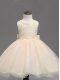 Champagne Ball Gowns Organza Scoop Sleeveless Lace and Bowknot Knee Length Backless Custom Made