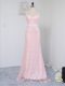 Baby Pink Column/Sheath Lace Sweetheart Sleeveless Lace Floor Length Zipper Dama Dress for Quinceanera