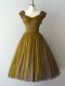 Delicate V-neck Cap Sleeves Bridesmaid Dress Knee Length Ruching Olive Green Chiffon