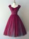 Chic Chiffon V-neck Cap Sleeves Lace Up Ruching Bridesmaid Dress in Burgundy