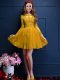 Trendy Gold Lace Up Scalloped Beading and Lace and Appliques Bridesmaids Dress Chiffon 3 4 Length Sleeve