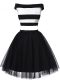 Modern White And Black Sleeveless Ruching Mini Length Prom Party Dress