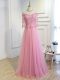 Elegant Off The Shoulder 3 4 Length Sleeve Lace Up Mother Dresses Pink Tulle