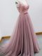 Beautiful Tulle Sleeveless Vestidos de Damas Brush Train and Beading and Belt