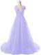 Beautiful Organza V-neck Sleeveless Brush Train Backless Ruching Homecoming Dress Online in Lavender