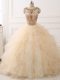 Wonderful Sleeveless Organza Sweep Train Lace Up Quinceanera Gowns in Champagne with Beading and Ruffles