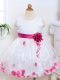 Sleeveless Tulle Knee Length Zipper Flower Girl Dresses in White with Appliques and Hand Made Flower