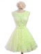 Flirting Knee Length A-line Sleeveless Yellow Green Wedding Party Dress Lace Up