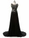 Black Scoop Neckline Beading and Lace and Appliques Womens Evening Dresses Sleeveless Side Zipper